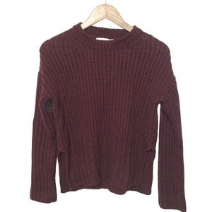 Cloth By RD Women's Burgundy Chunky Cable Knit Sweater Size XS Side Slits